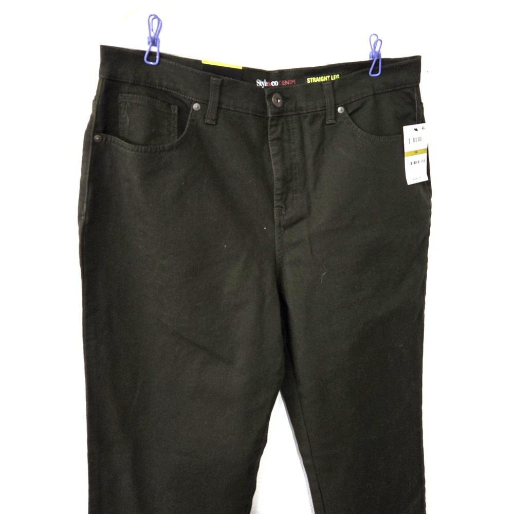 NEW Style & Co Denim Tummy Control Jeans Hi-Rise Straight Leg Olive Green 14 - Picture 2 of 15